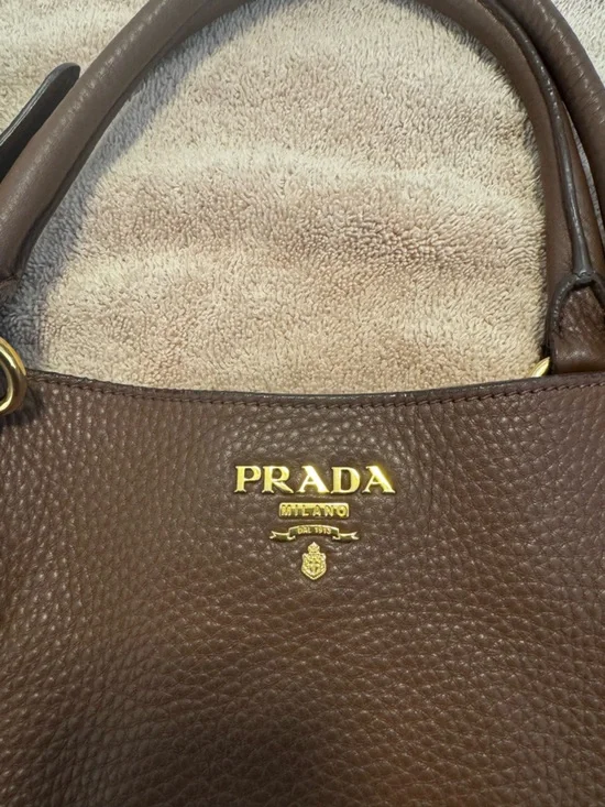 Prada Dark Brown Pebbled Leather Tote with Gold Hardware - Picture 4 of 4